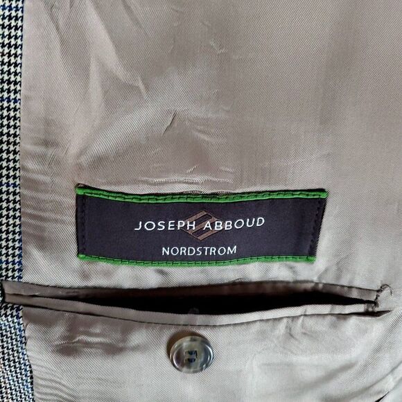 Joseph Abboud Nordstrom Wool 3 Button Sport Coat 42L Tan Houndstooth Windowpane - Picture 7 of 10